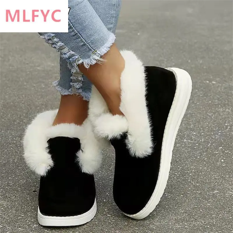 

Ladies Ankle Boots Women Winter Warm Plush Fur Snow Boots Suede Leather Shoes Ladies Slip on Comfortable Female Footwear 2022
