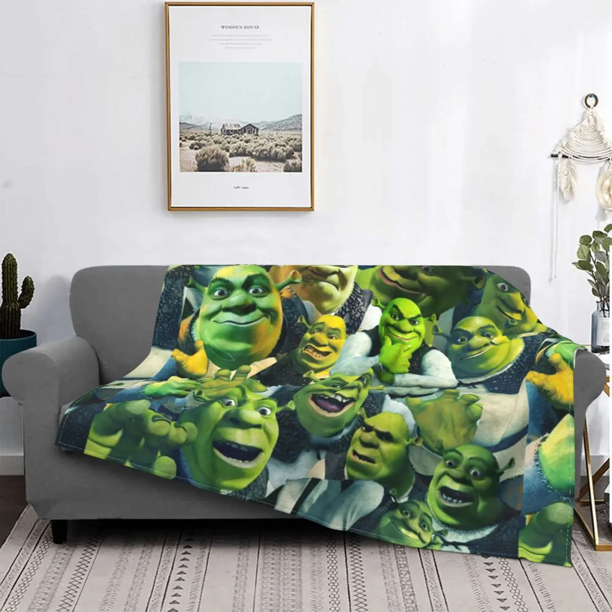 Дизайнерский постер-коллаж Шрек из кораллового флиса бархатное пушистое одеяло