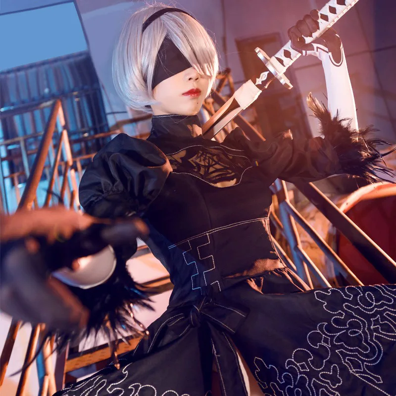 Nier Automata Cosplay Costume Yorha 2B Wig Sexy Outfit Games Suit Role Play Halloween Costumes for Women Party Fancy Dress