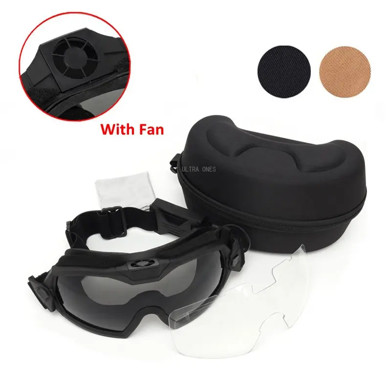 

Military Airsoft Goggles Tactical Shooting Paintball Wargame Cs Protective Eyewear with Micro Fan Combat Training Glasses 2 Lens