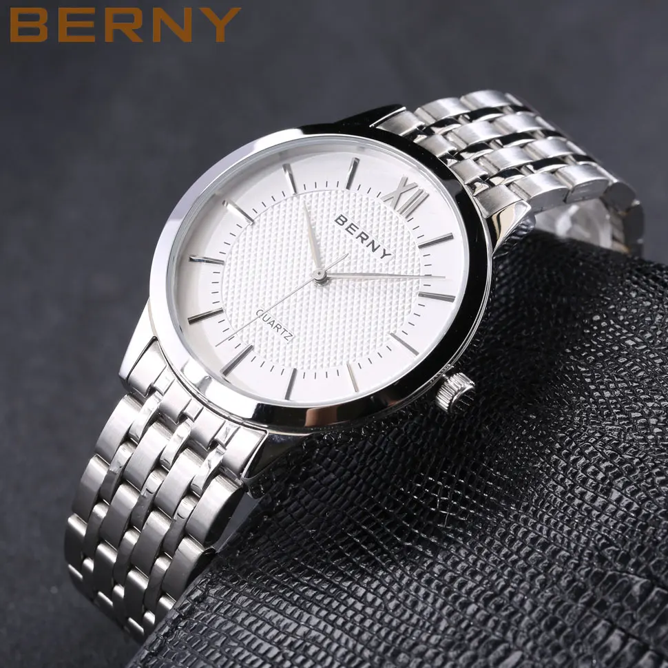 BERNY Couple's Quartz Watch for Women/Men's Wristwatch Exquisite Pure&Clean Design for Lovers Quality Stainless Steel Watch