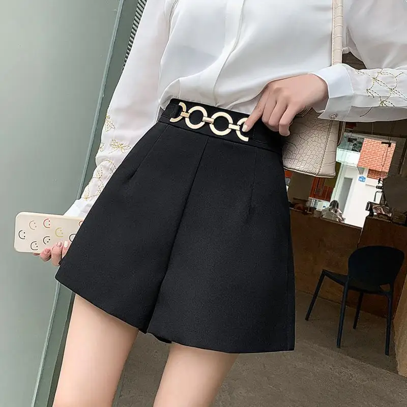 Office Lady Fashion High Waist A-Line Shorts Commute Summer Chic Metallic Splice Solid Color All-match Pants Women's Clothing