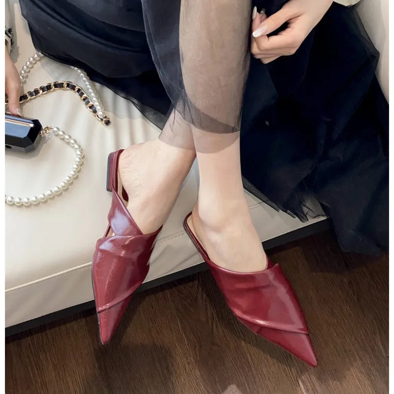 Мюли женские с острым носком повседневные шлепанцы роскошная модная обувь