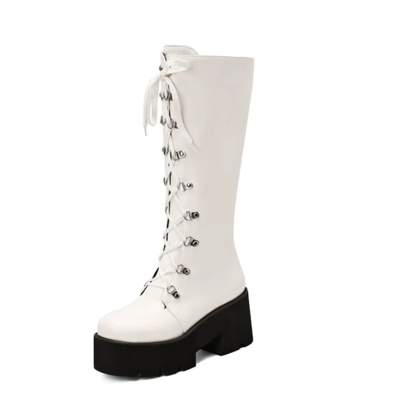 

LILYPTUART ZA Platform Wedge Boots, 2022 Fall/Winter Front Lace-Up Carabiner Street Style Zipper Knee Boots, Punk Shoes, Women