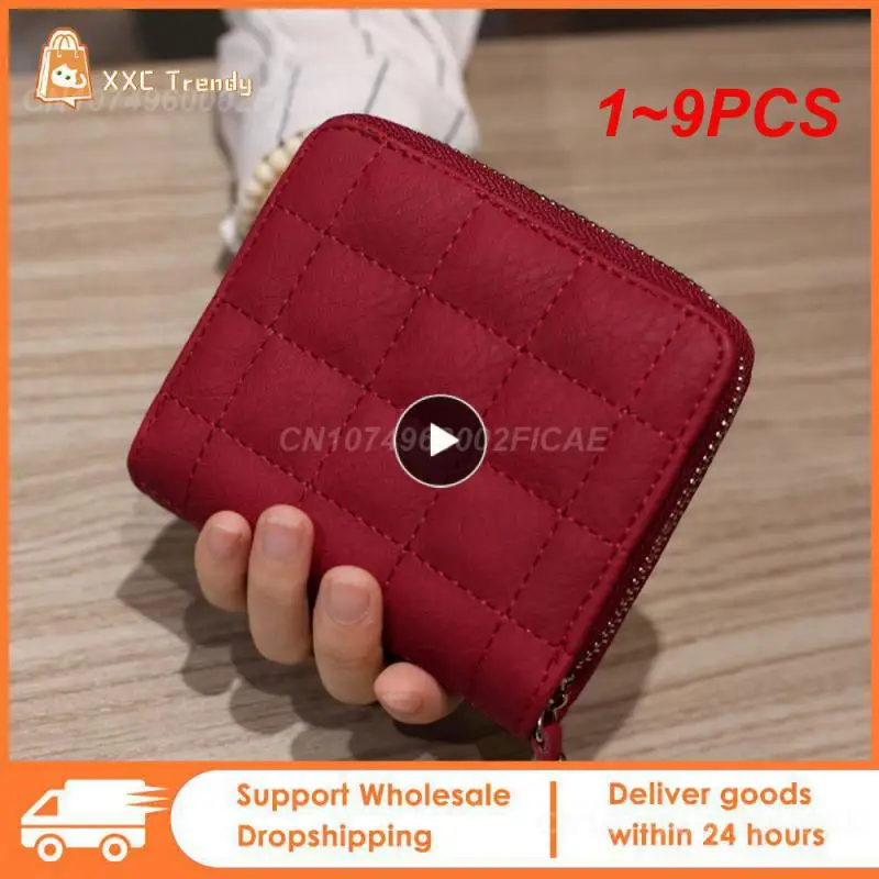 

1~9PCS Women Short Wallets PU Leather Female Plaid Purses Nubuck Card Holder Wallet Fashion Woman Small Zipper Wallet With Coin