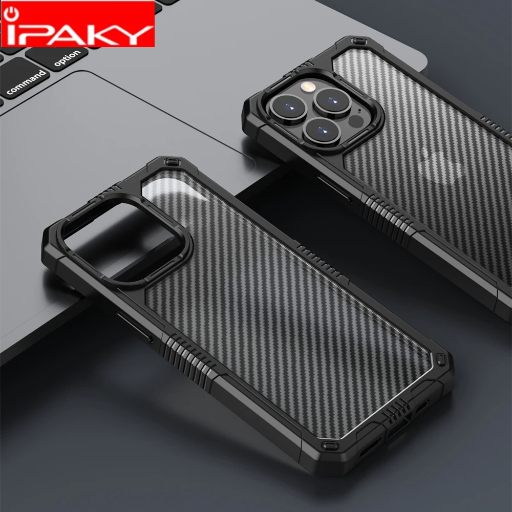 

IPAKY for iPhone 14 Case 14 Pro Plus Case Carbon Fiber Translucent Thicken Airbags Shockproof Cover for iPhone 14 Pro Max Case