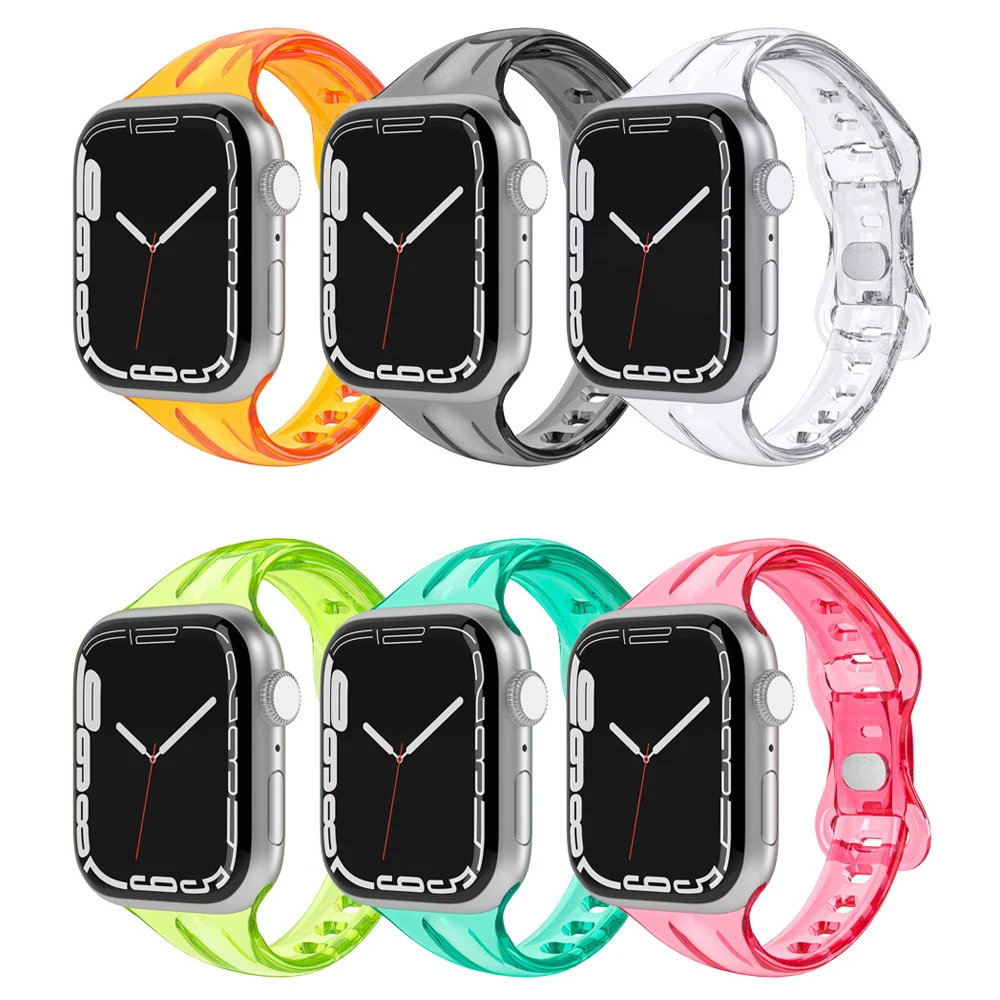 

Силиконовый прозрачный спортивный ремешок для Apple Watch Band 44 мм 45 мм, прозрачный тонкий для iWatch Series 7 6 5 SE 6 40 мм 41 мм 38 мм