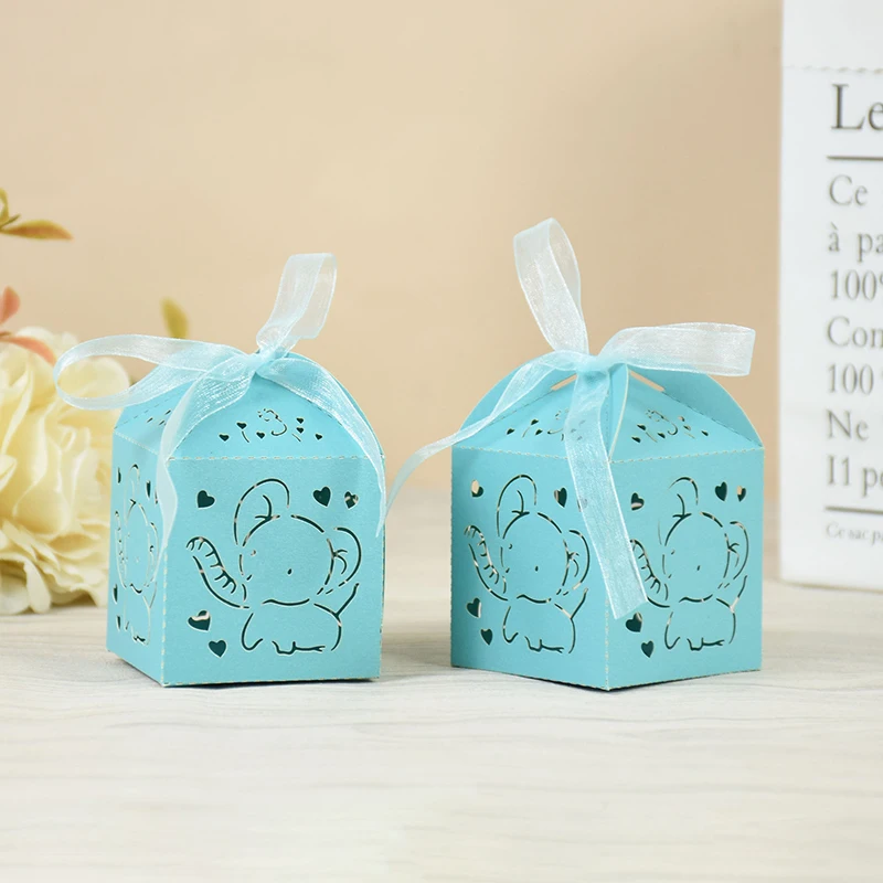 

10/20pcs Elephant Shaped Candy Box With Ribbon Wedding Birthday Party Gift Packaging Boxes Baby Shower Supplies