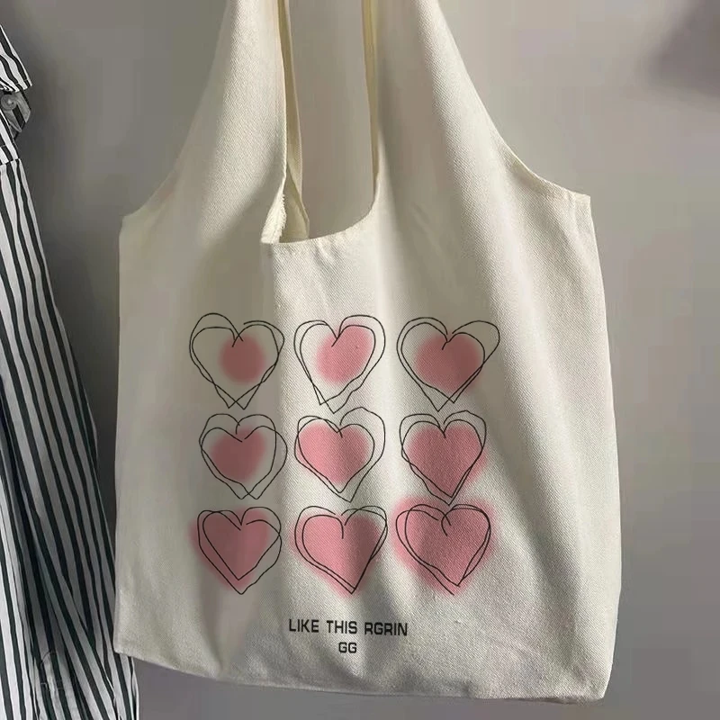 

Fashion sweet shoulder bag Korea large capacity bag Vintage shoulder bag female kpop canvas bag y2k casual Harajuku shopping bag