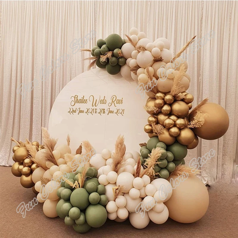 

172pcs Avocado Green Birthday Party Backdrop Baby Shower DIY Cream Peach Wedding Celebration Dinner Golden Decor Balloon Garland