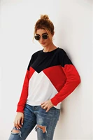 women hit color spliced o neck hooded casual korean fashion female best selling long sleeve panel contrast color casual top 2022