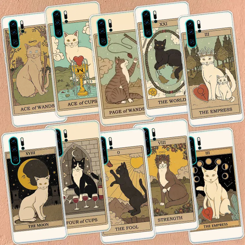 

Tarot Cat Phone Case For Huawei P50 Pro P40 P30 Lite P20 P10 Coque Mate 10 Lite 20 30 40 Pro Cover Capa Shell