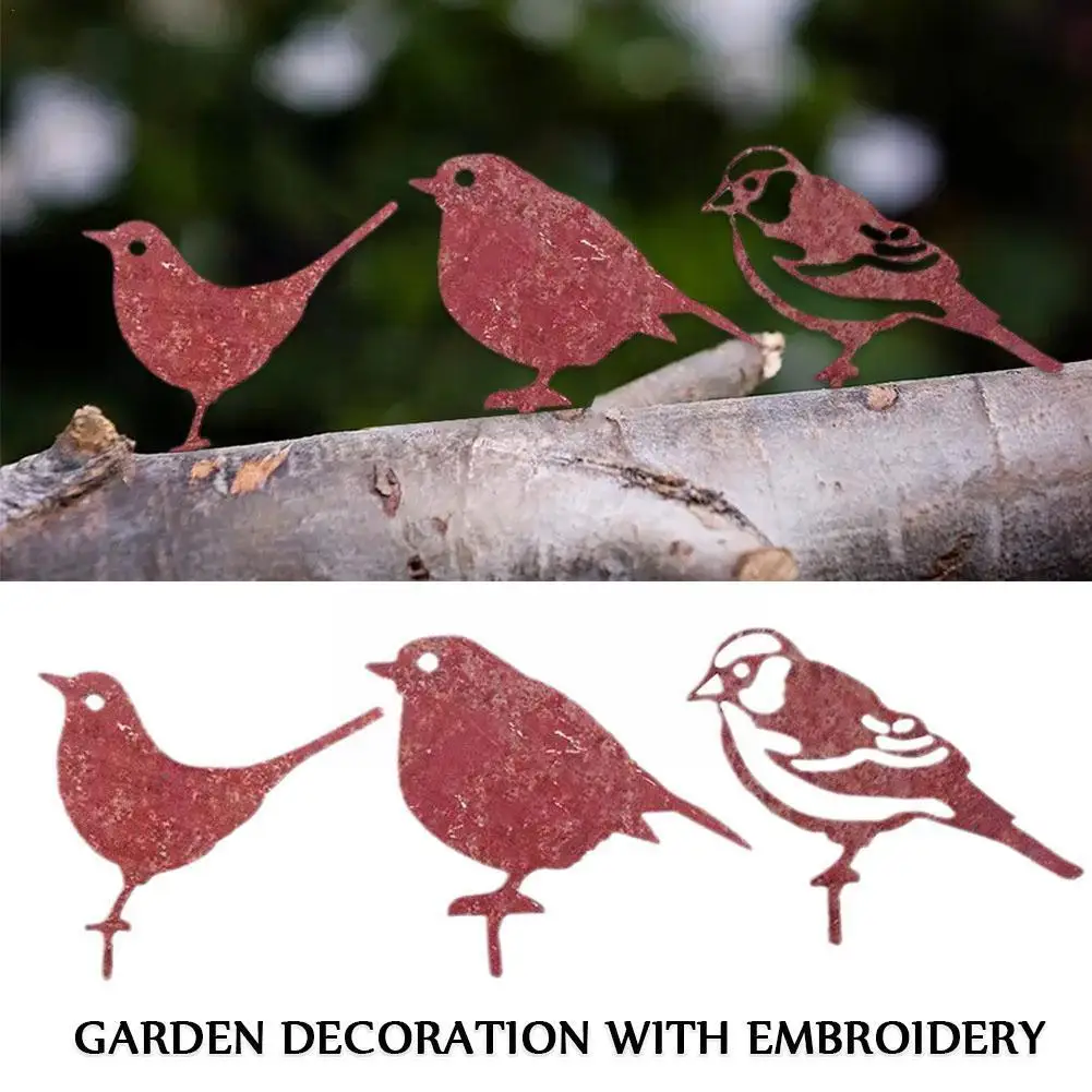 

Rusty Metal Bird Silhouettes Garden Fence Decor Woodpecker Country Decoration Metal Yard Bird Gardening Robin Art Steel F1J0