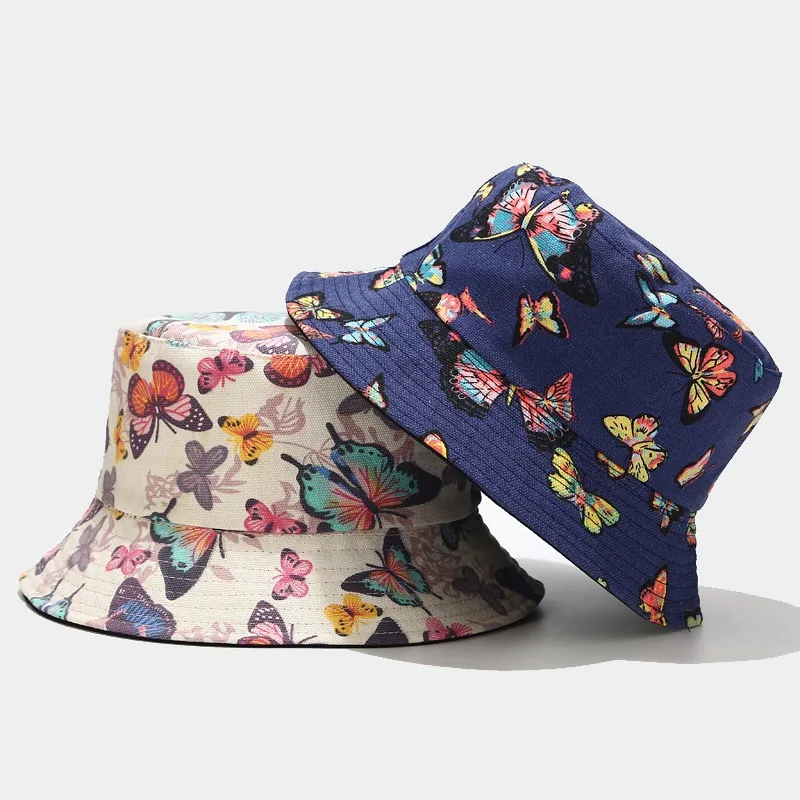 

New Summer Graffiti Bucket Hat for Women Men Butterfly Double Sided Bob Fisherman Hat Girls Gorros Panama Sun Hat casquette