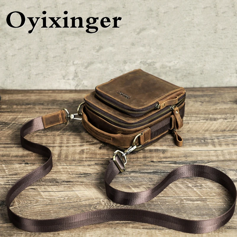 OYIXINGER 2023 New Genuine Leather Shoulder Bag For Men Luxury Designer Handbag For 8.3'' IPAD Small Satchel Mens Cross Body Bag