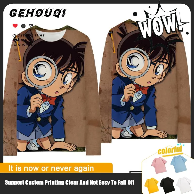 Футболка с длинным рукавом и надписью Детектив Конан Мужская круглая детская