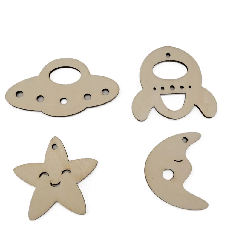 

10pcs Wooden Moon Star Pattern Scrapbooking Embellishments Craft Wooden Hollow Ornament for DIY Crafts Scrapbook Accessories