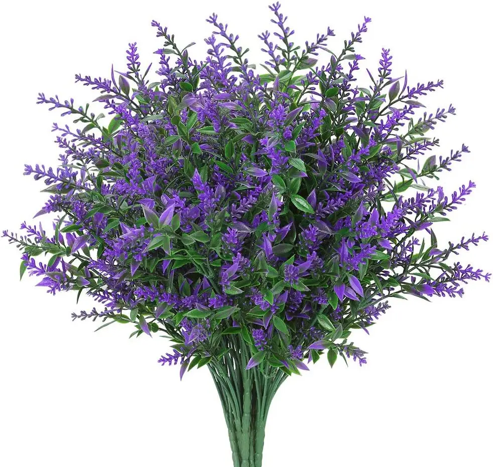 

8 Bundles Artificial Lavender Flowers Outdoor Fake Flowers for Decoration UV Resistant Faux Plastic Plants Garden Décor
