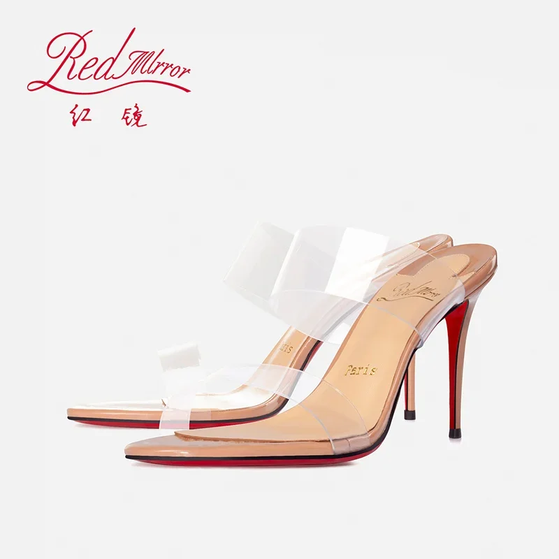 Сандалии женские на высоком каблуке прозрачные босоножки с прямыми ремешками