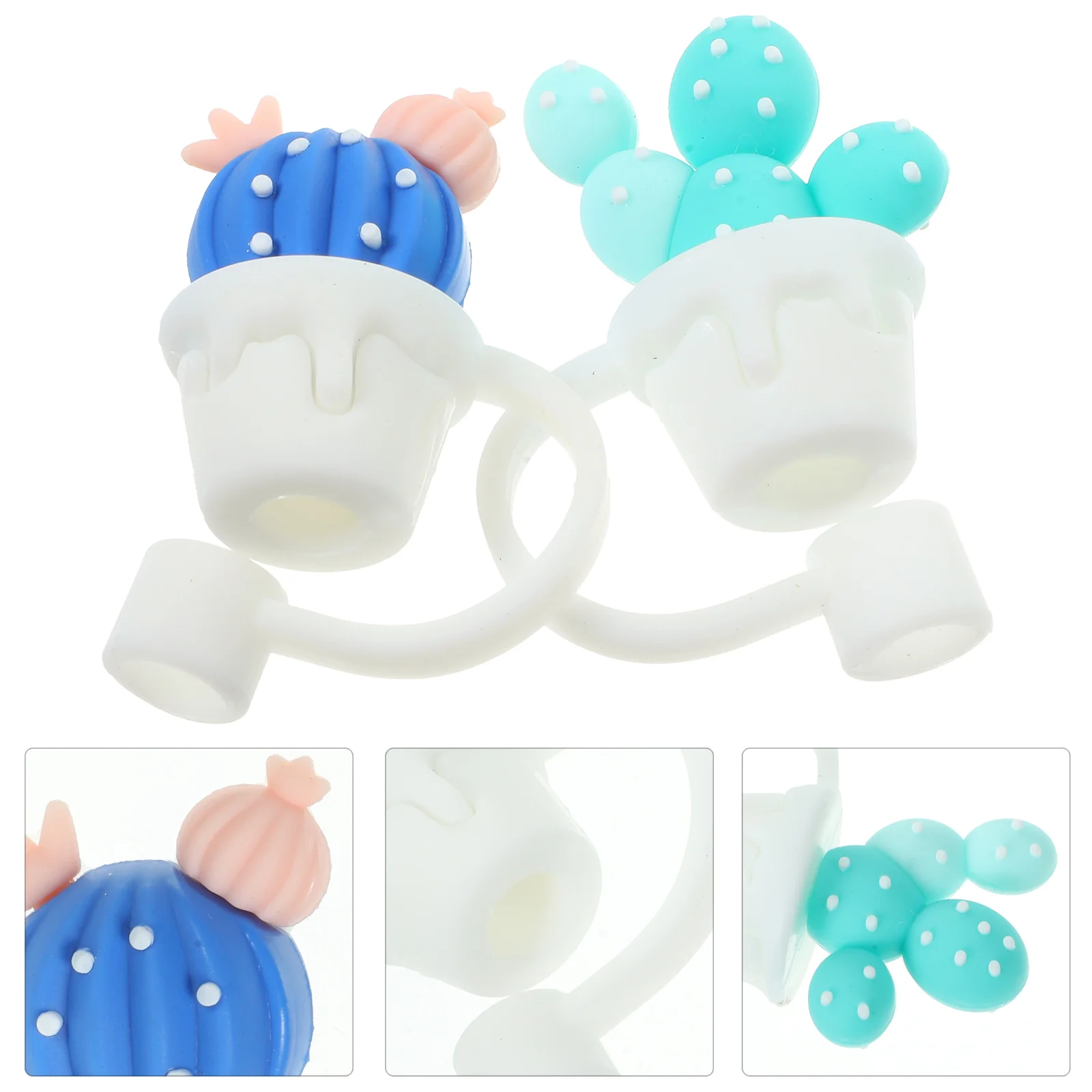 

1 Set 2Pcs Silicone Dustproof Straw Tip Covers Leakproof Cactus Shape Straw Plugs (Assorted Color)