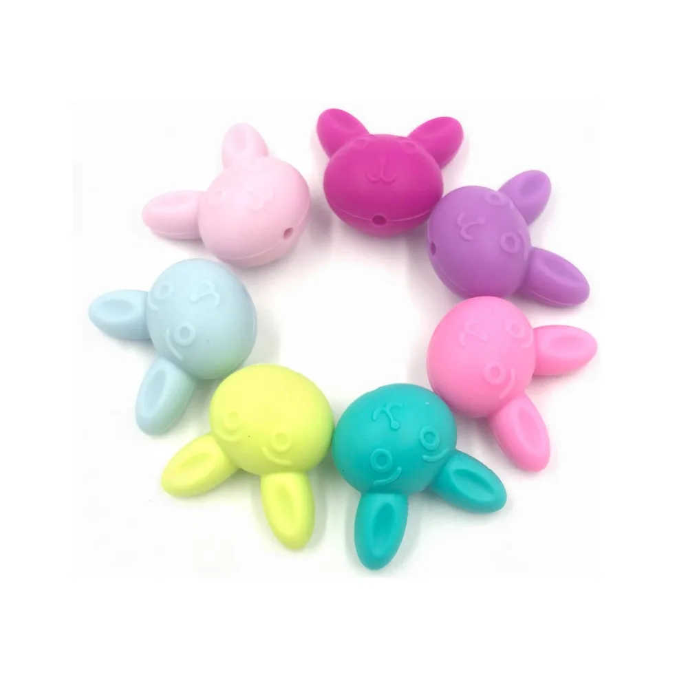 

Rabbit Head Silicone Beads Baby Teething Teether 5pcs/pack BPA Free Necklace Making Making Chew Toy Baby care products