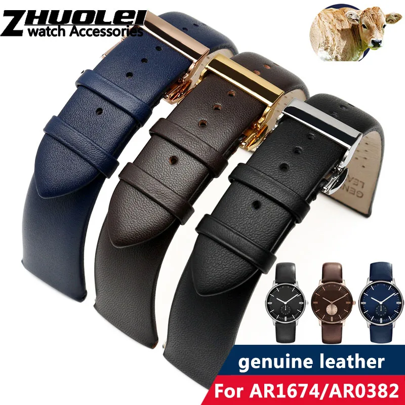 

high quality watchband For AR1674/AR0382 wristband genuine leather watch strap IN folding bclasp 18mm 20mm 22mm black blue brown