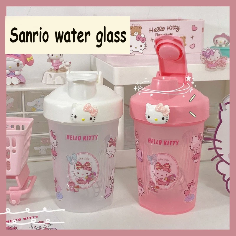 

400Ml Kawaii Hello Kittys Cartoon Water Bottle Anime Sanrioes Cinnamoroll Portable Sports Straw Coffee Milk Cups Student Gift