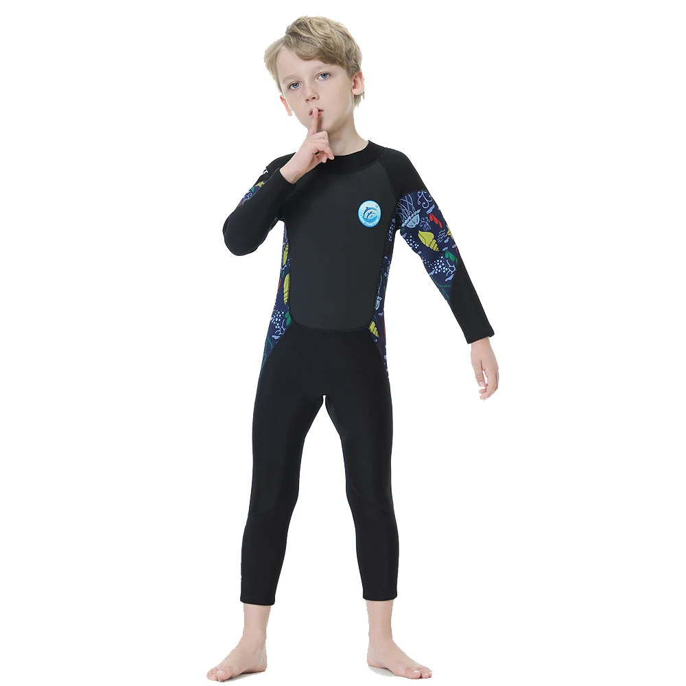 

2.5MM Neoprene Children's Wetsuit Boys Fashion Siamese Long Sleeve Warm Sunscreen Water Sports Swimming Snorkeling Wetsuit S-4XL