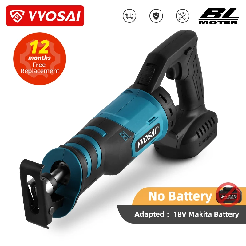 VVOSAI 20V Brushless Electric Reciprocating Saw Adjustable Three Orientations Modes Cutting Saw Portable Cordless Power Tools