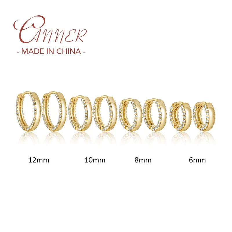 

CANNER 6MM 8MM 10MM 12MM Circle Hoop Earrings 925 Sterling Silver Double Row Zircon Earring Tragus Cartilage Piercing Jewelry