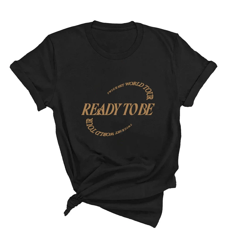 

Футболка с надписью READY TO BE, летний хлопковый топ, Женская универсальная простая футболка с круглым вырезом для студентов, Футболка KPOP для девочек