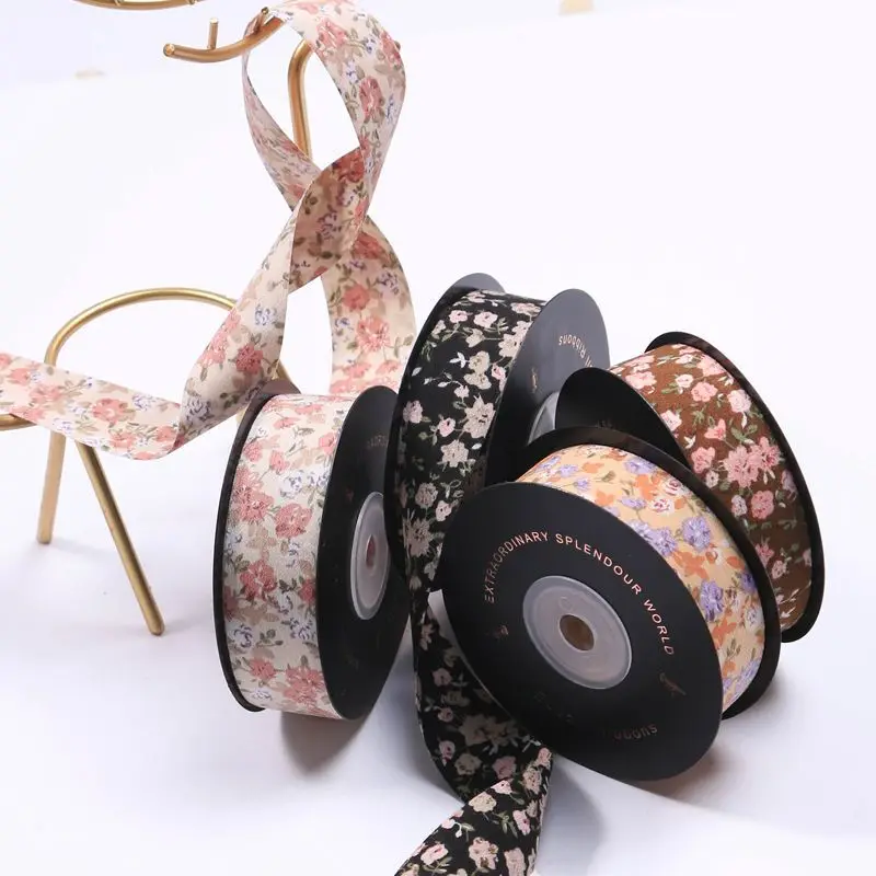 

Лента с принтом Morning Glory, бант «сделай сам», маленькие аксессуары для волос с цветами, лента из материала, аксессуары, Подарочная коробка, упа...