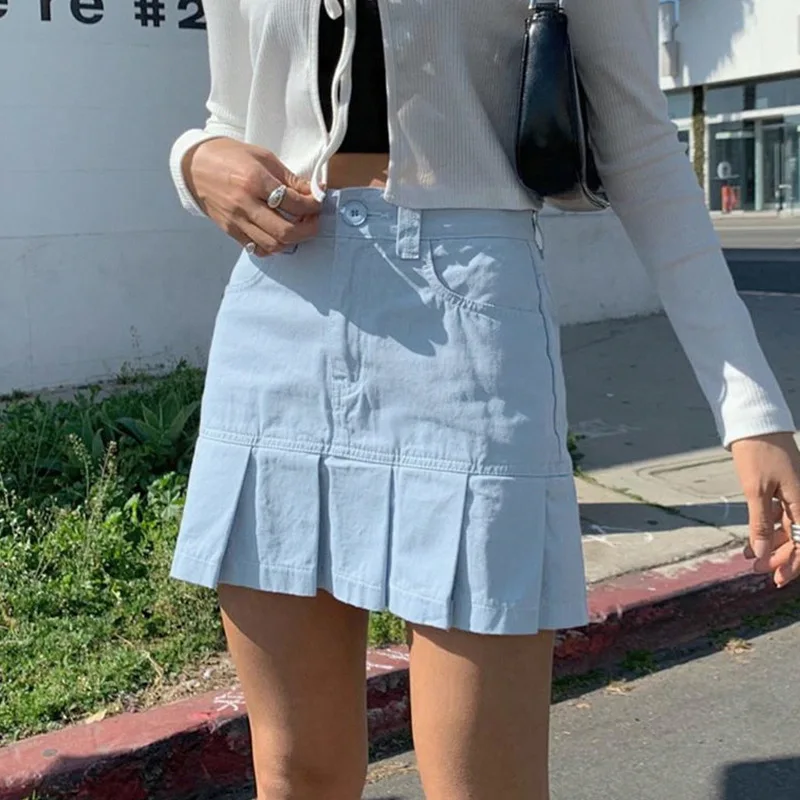 

Summer Cottagecore Pleated Skirts Women Y2k Fashion Solid Colors Casual Mini Skirt 2021 Spring New Vintage Short Dress Slim Body