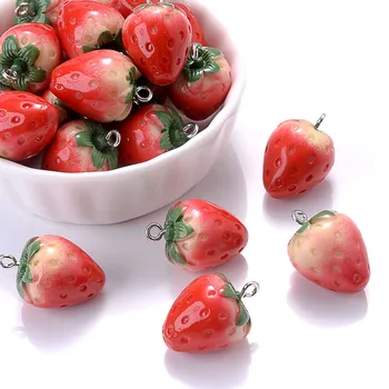 10Pcs Cute Red Acrylic Strawberry Apple Orange Mango Fruit Resin Pendants Charms for Jewelry Making Earrings Necklace Accessory 1