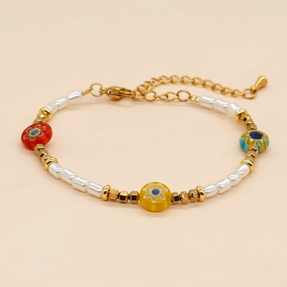 

YASTYT Boho Pearl Bracelet Stainless Steel Chain Adjustable Bangle Bohemia Bracelet for Women Men Handmade Beaded Jewelry