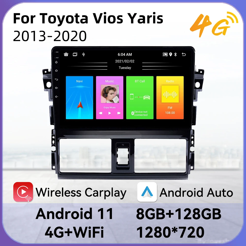 

2 Din Android Car Radio Stereo for Toyota Vios Yaris 2013-2020 GPS Navigation Head Unit Car Multimedia Player Autoradio WIFI FM