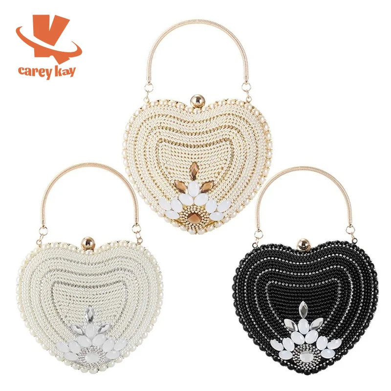 

CAREY KAY Women Beaded Diamonds Evening Bags With Handle Female Rhinestones Cocktail Party Gown Clutch Heart Handbags Purses