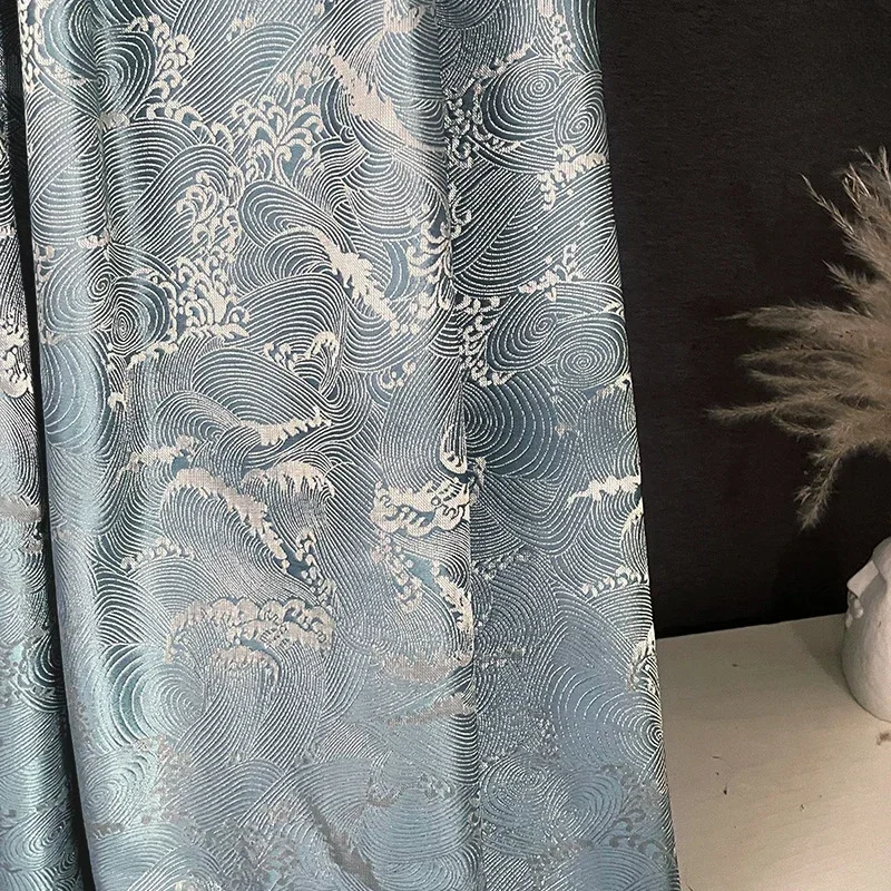 Классические новые китайские жаккардовые высокоточные шторы с морским узором