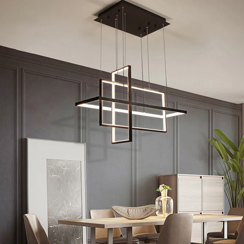 Nordic Square Led Chandelier Black Dimmable for Light Over The Table Kitchen Dining Room Hanging Lamp Lighting Lusters Luminaire