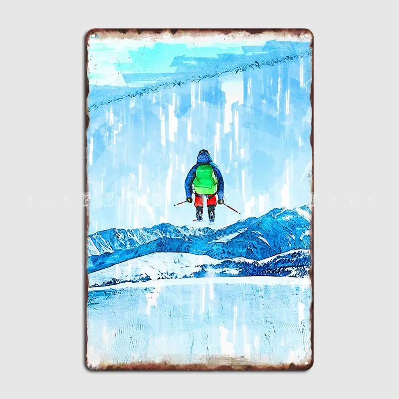 

Skier In The Air Abstract Metal Sign Mural Painting Design Home Wall Pub Tin Sign Posters