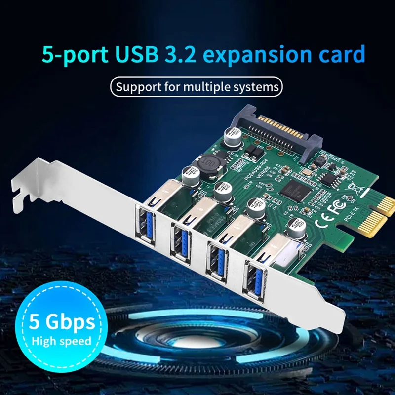 Плата расширения PCIE 1X к USB 3 2 PCI-E 4X 16X контроллер Добавьте одну карту 5 Гбит/с