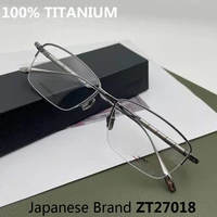 japan brand pure titanium glasses frame men half rim square business eyeglasses zt27018 prescription eyewear optical myopia lens