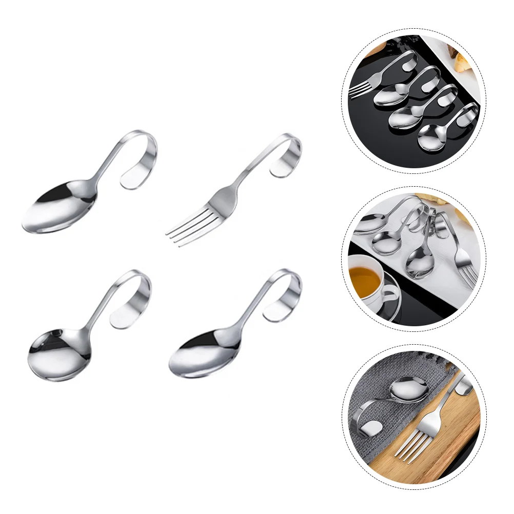 

4pcs Curved Handle Fork Dessert Spoons Stainless Steel Spoons Curved Handle Spoons for Home