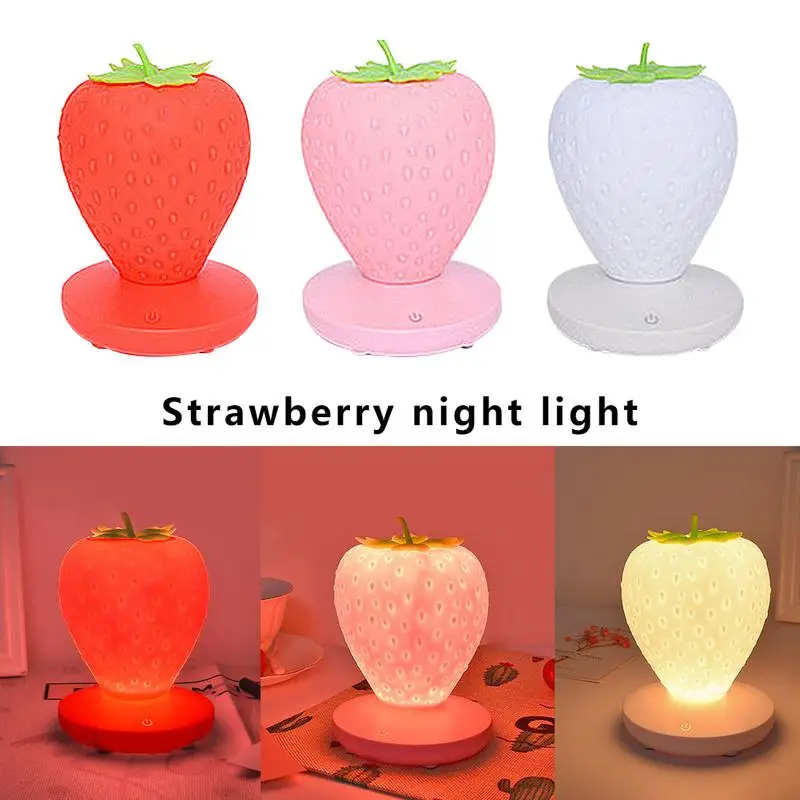 

Silicone Strawberry USB Rechargeable Night Light Touch Dimmable Kids Bedside Lamp Suitable for Children Gift Bedroom Decoration