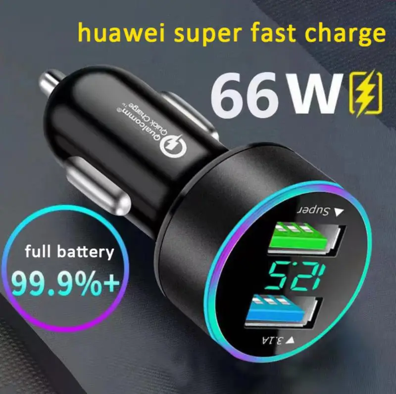 

66W Car Charger Dual Port USB Type C Quick Charger Digital PPS QC PD 3.0 Laptop Phone Charger For IPhone 13 12 Xiaomi