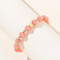 coral orange beads stretch bracelet metal spacer gold tone beads women summer bracelet jewelry