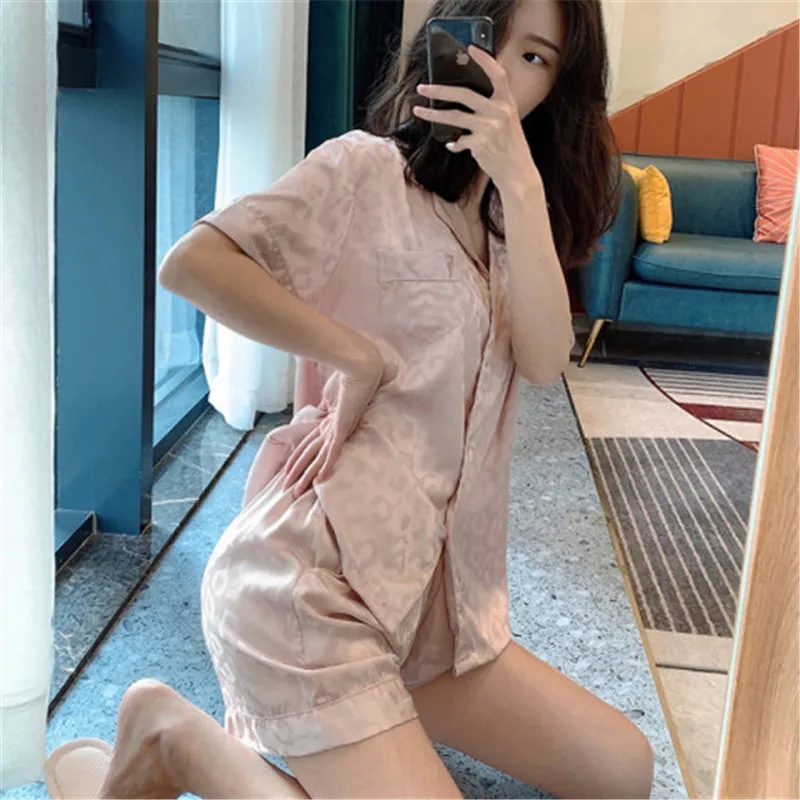 CAIYIER 2022 Fashion Flower Silk Pajamas Set Summer Girls Short Sleeve Nightwear Sexy Female Home Clothing christmas pajamas