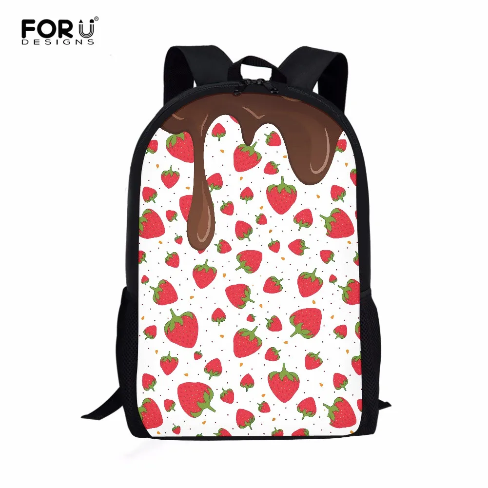 

FORUDESIGNS Summer Strawberry Ice Cream Pattern Waterproof Kids Backpack for Camping Student's School Back Packs School Bag