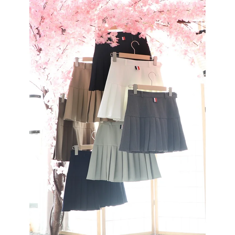 

Women High Waist Pleated Skirt 2023 Summer Casual Kawaii A-line Plaid black Japanese School Uniform A-Line Mini Skirts for Girls