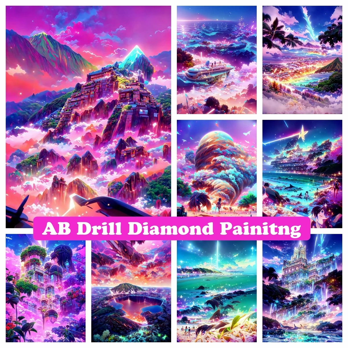 

Fantasy Landscape 5D DIY AB Drills Diamond Painting Embroidery Mountain Lake Art Cross Stitch Mosaic Rhinestone Home Decor
